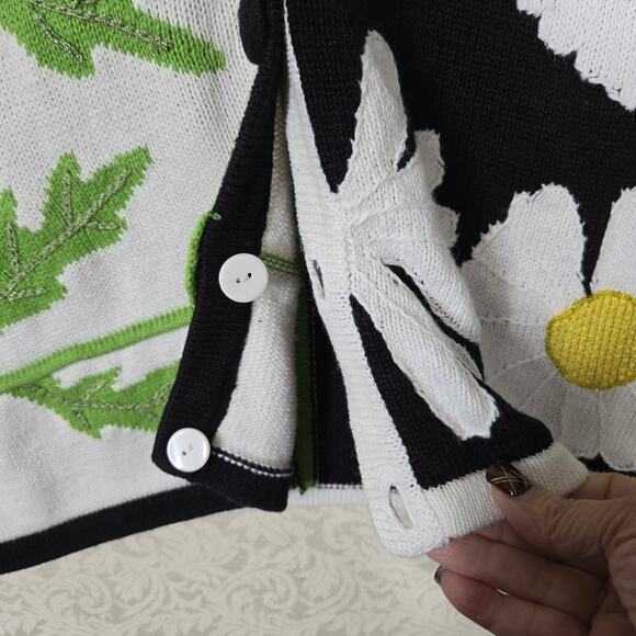 VTG Storybook Knits Cardigan Sweater sz 1X White Black Green Floral Colorblock - Picture 5 of 15